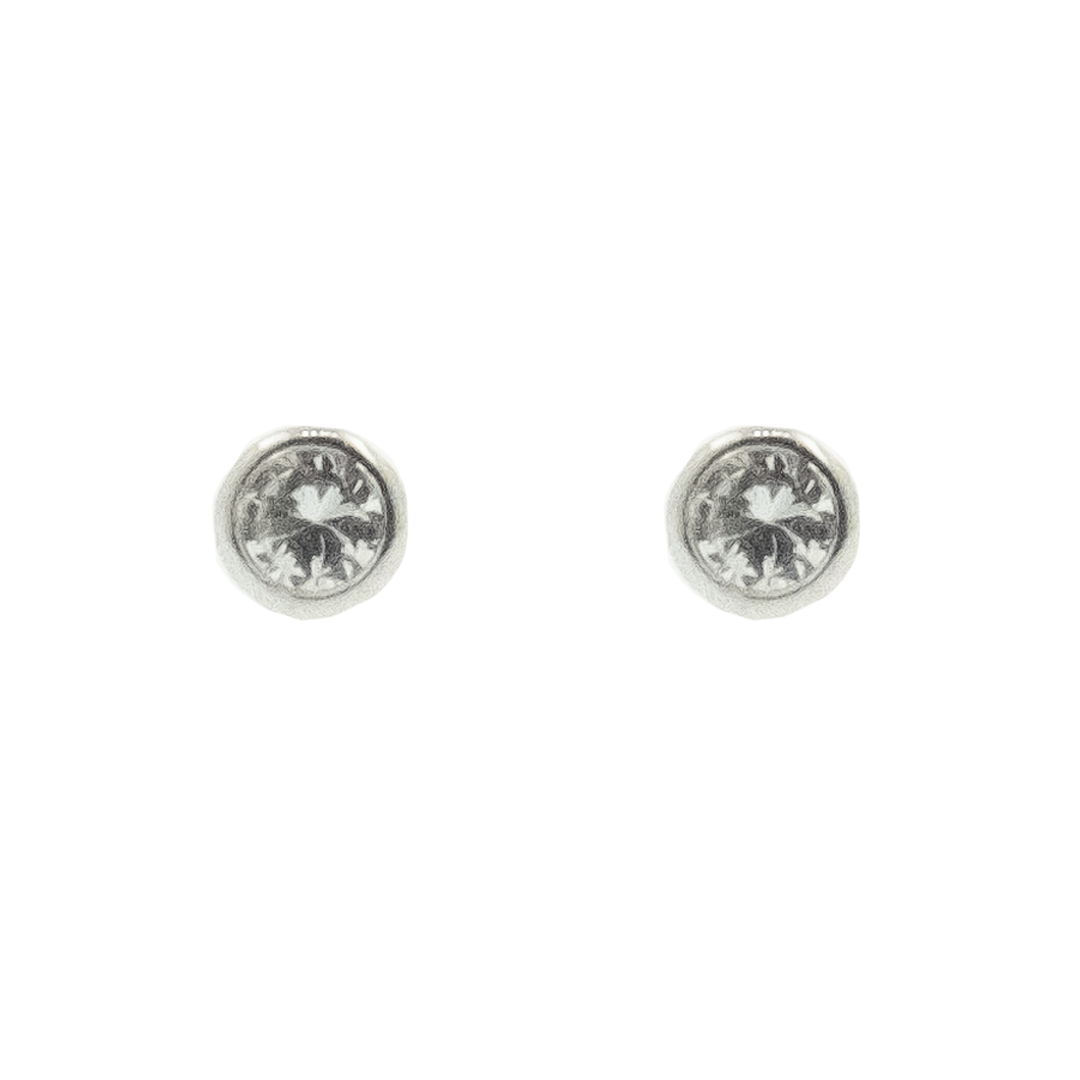 Broqueles Bisel Oro Blanco 14k y Circonia Bebé