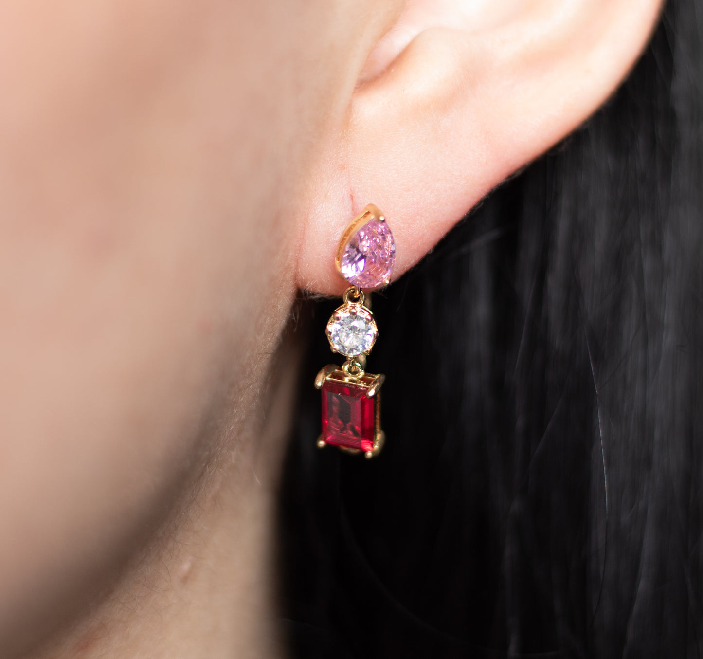 Aretes Triple Rosado