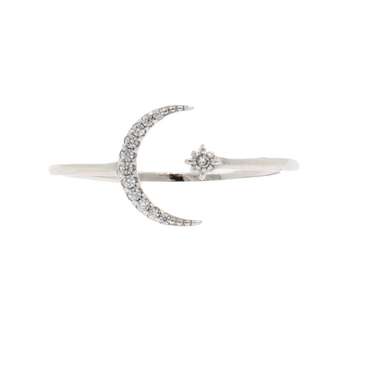 Anillo Abierto Sol y Luna con Circonias | Plata 925 | Patricia Zúñiga Joyería | AnnaMar Atelier