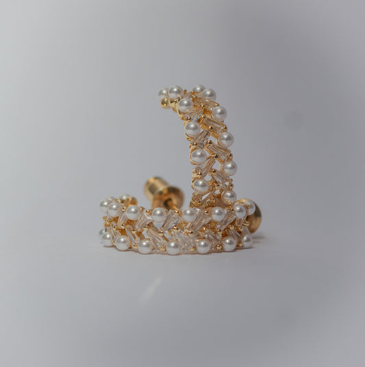 Aretes Diadema de Perlas Dorado