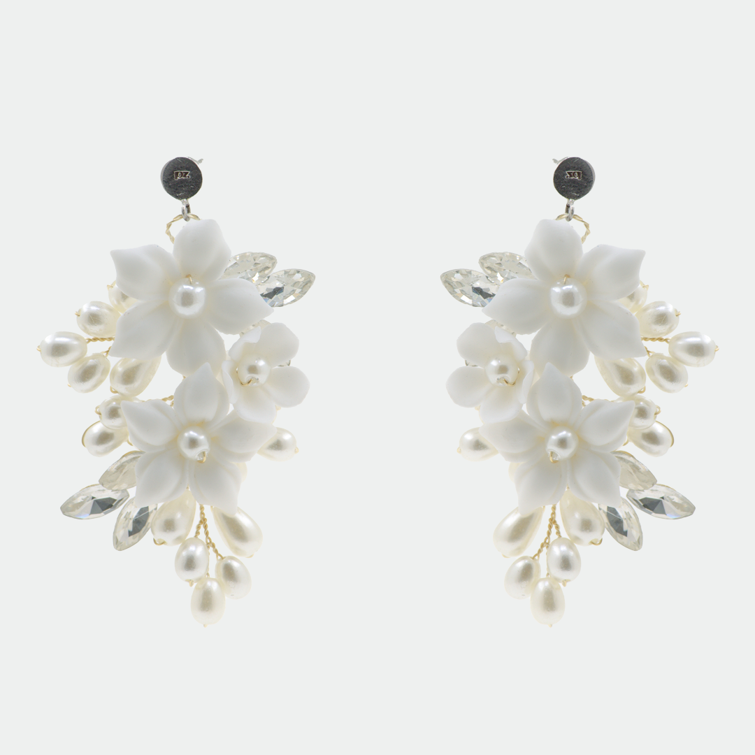 Aretes Odila | Plata 925, Porcelana, Perlas y Cristales | Patricia Zúñiga Joyería| AnnaMar Atelier