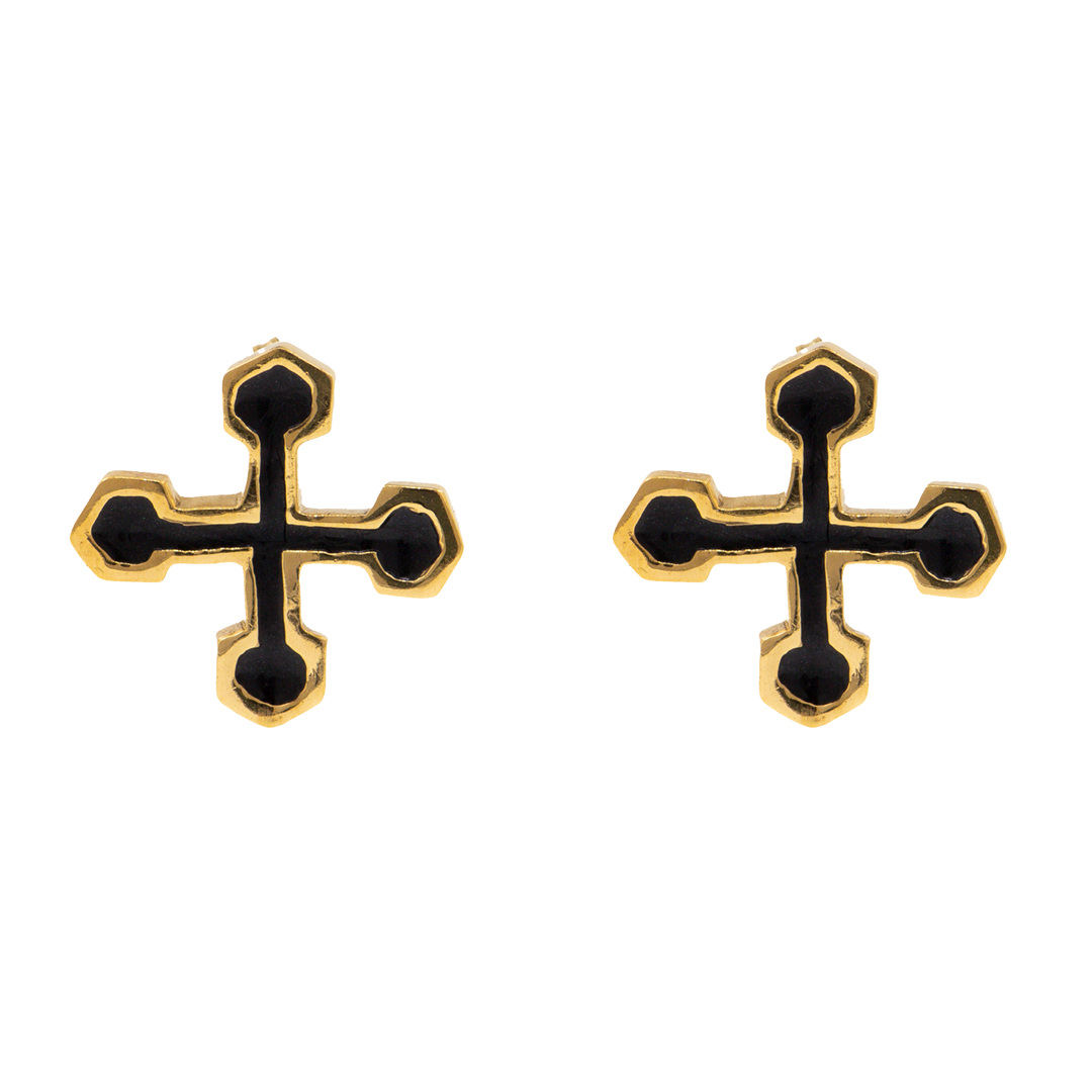 Aretes Cruz Hexagonal en Oro Chapeado 18k | Red Prey Jewelry | AnnaMar Atelier